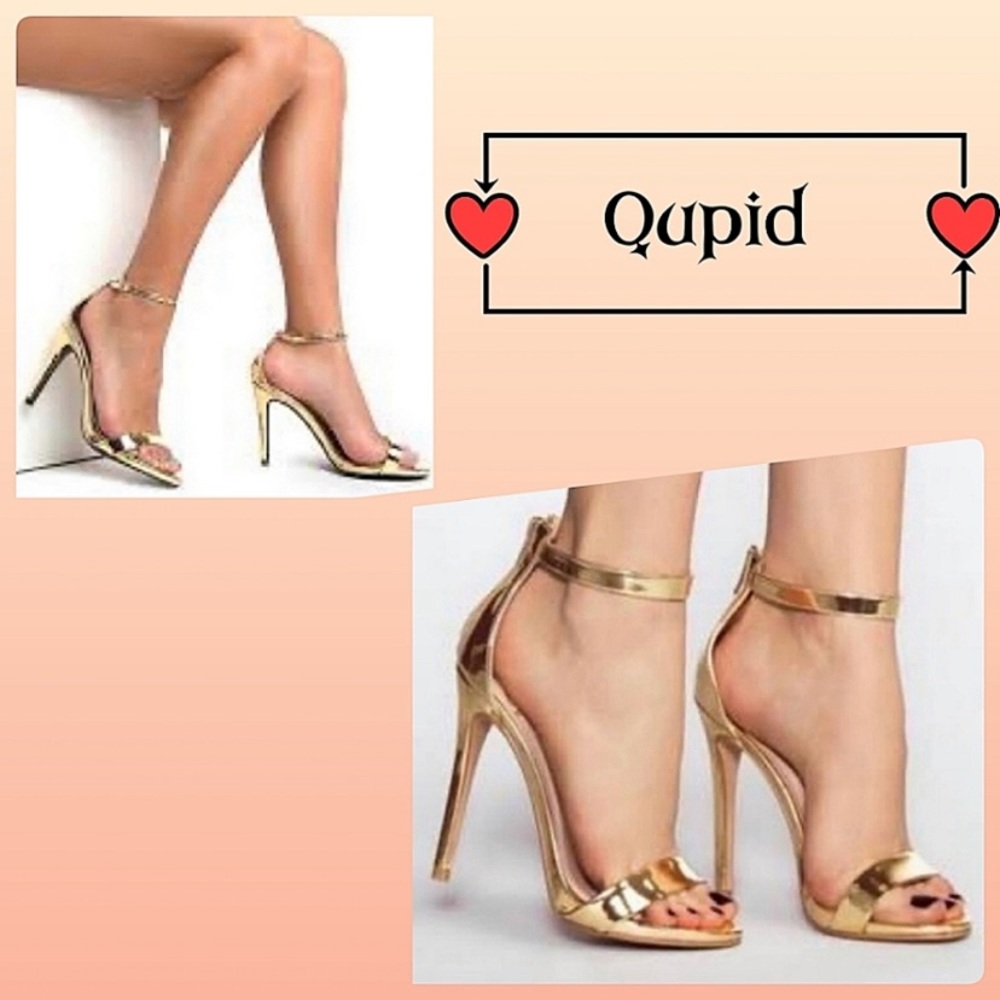 Qupid Metallic Gold Ankle Wrap Dress Heel NWT, 6.5